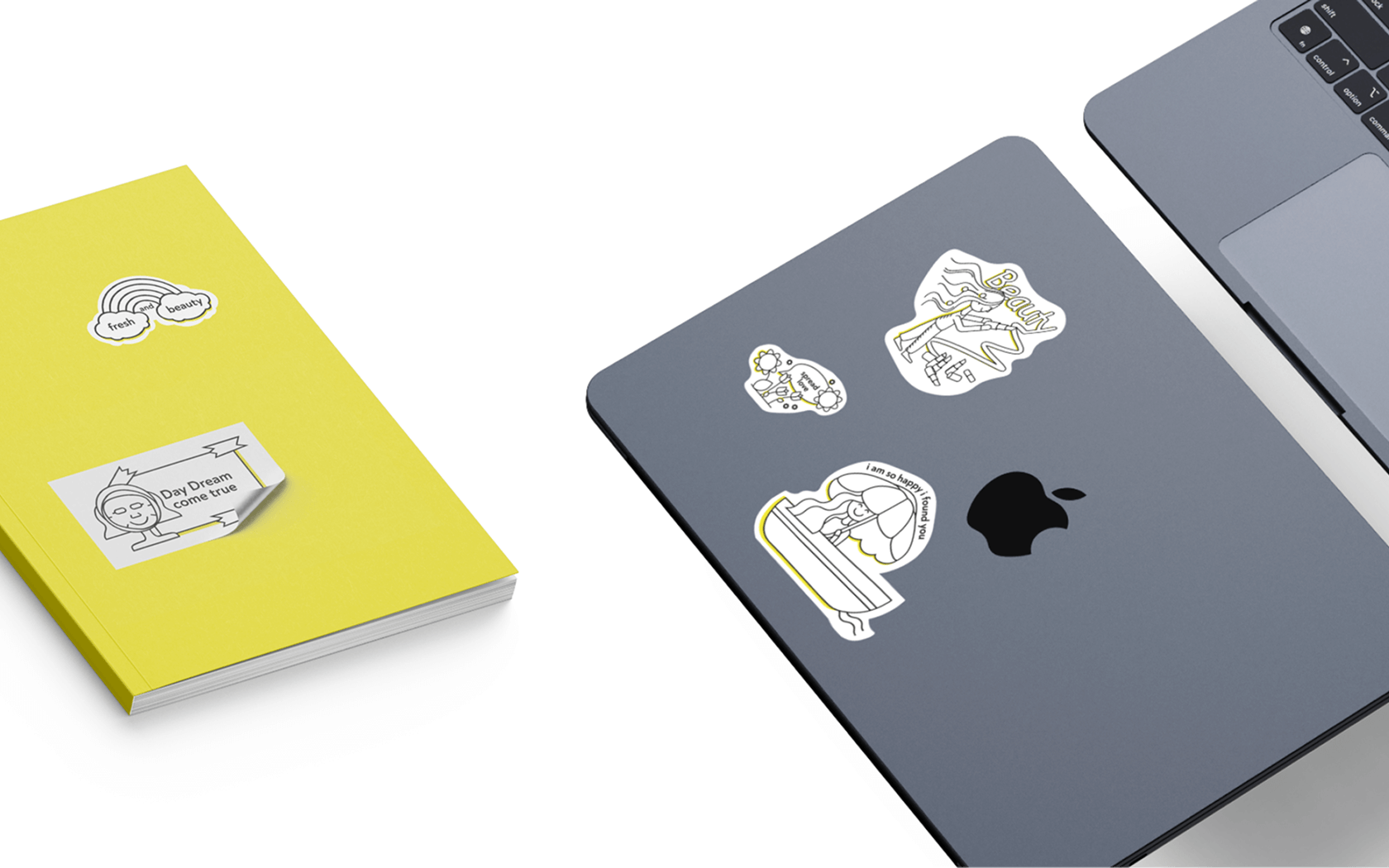 Брендований стікер із зображенням жовтого косметичного тюбика з написом NAME BEAUTY, що підкреслює стиль та якість продукції бренду в beauty-індустрії України