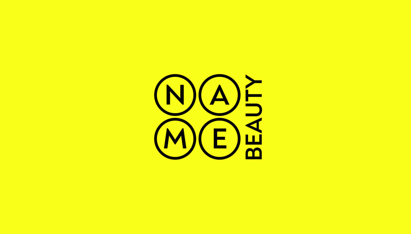 Логотип Name Beauty на яскраво-жовтому фоні - редизайн для б'юті бренду Київ, сучасний логотип для косметики